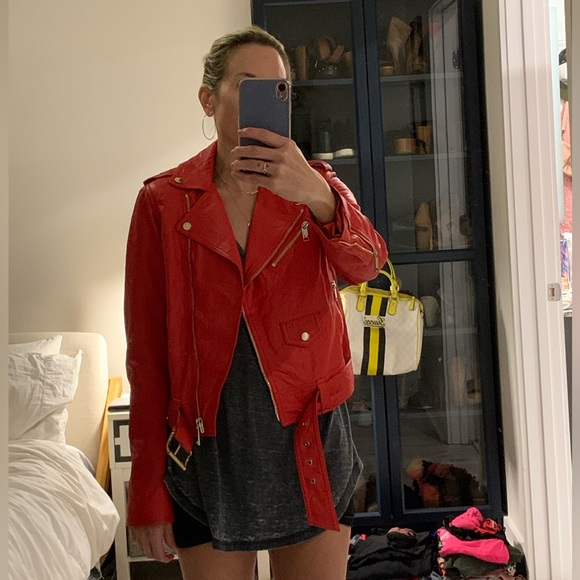 Like new Michael Kors red leather moto jacket - Picture 11 of 12